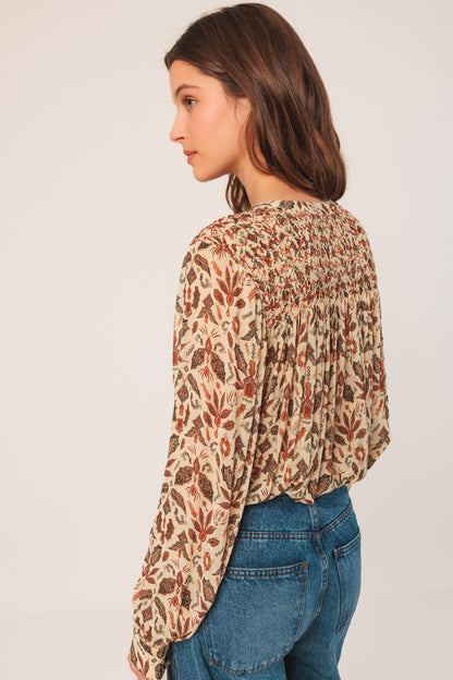Smocked Front Autumn Pattern Top
