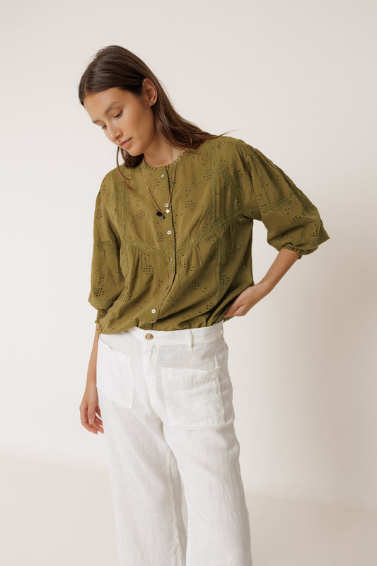 Shirt with Schiffli Embroidery