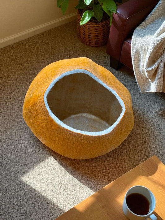 NZ Wool Felted Cat Pod/ Cave - Mandarin Orange