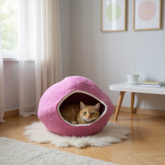 NZ Wool Felted Cat Pod/ Cave - Pink