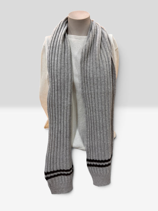 Chunky Rib Scarf With Contrast Stripe