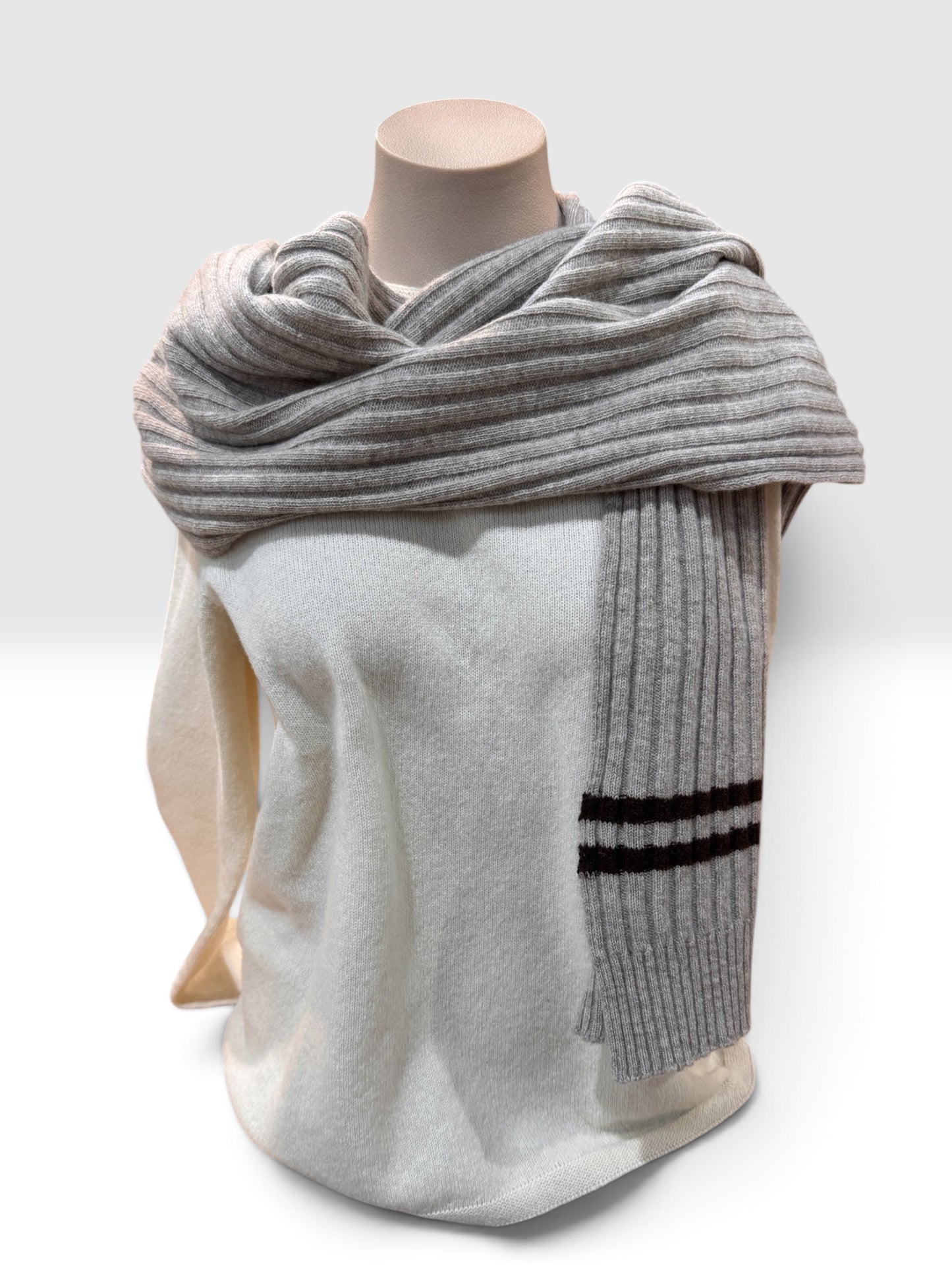 Chunky Rib Scarf With Contrast Stripe