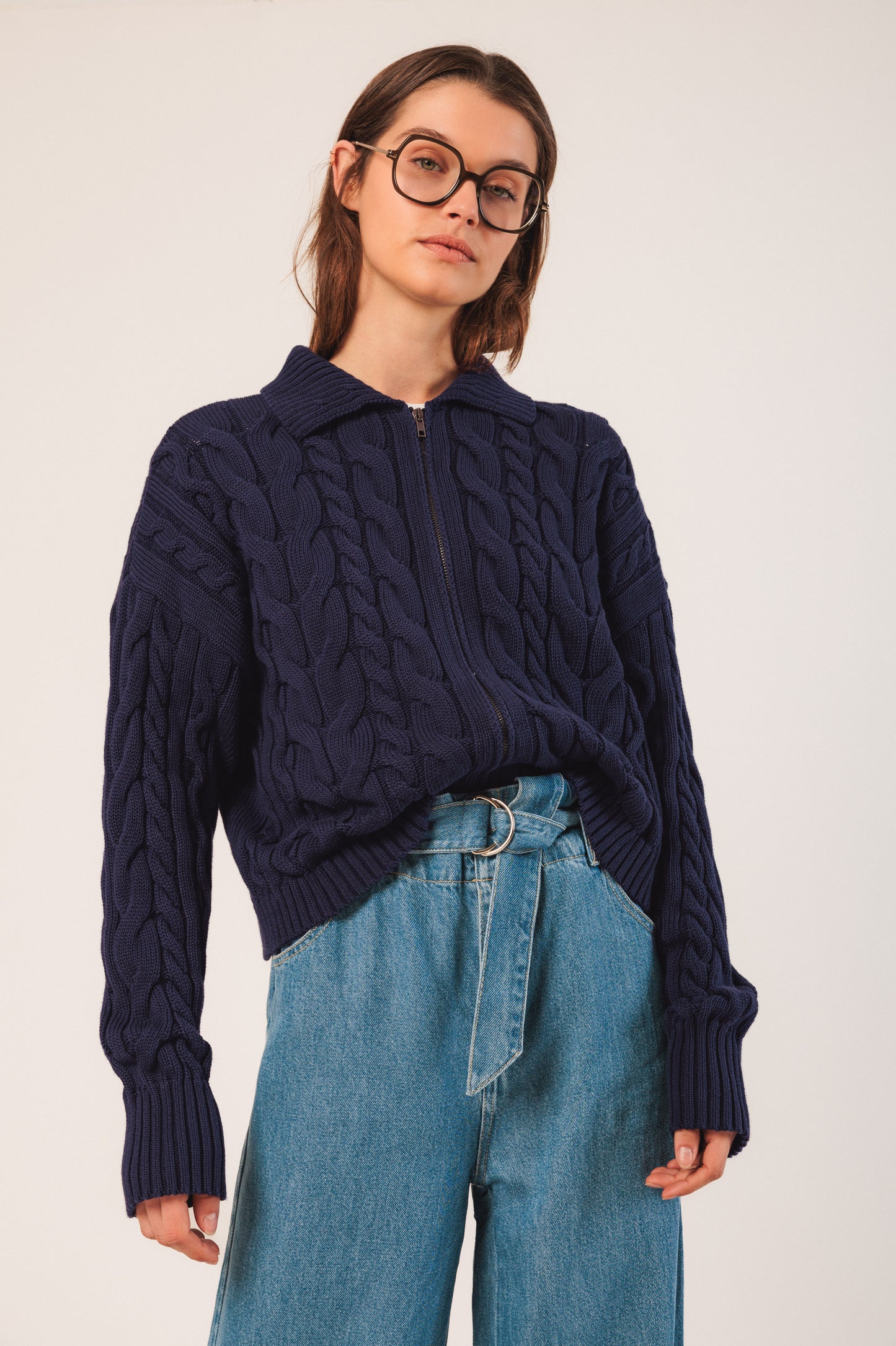 Izzy Zip Cable Cardigan