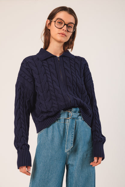 Izzy Zip Cable Cardigan