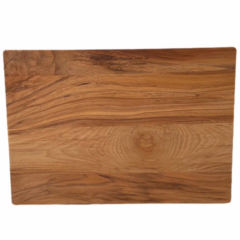 Rimu chopping board large, with & without groove. A generous, Artisan crafted chopping board.  Made locally from native New Zealand Rimu wood, recycled from the Christchurch earthquake in 2011. Beautiful boards with a story that you can use everyday, shopology, will last for generations, handmade locally, Canterbury, made in New Zealand, Weight: 2925gm  Size: 43cm x 30cm, 